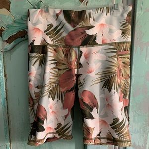 Green and pink pattern Biker shorts, High waisted